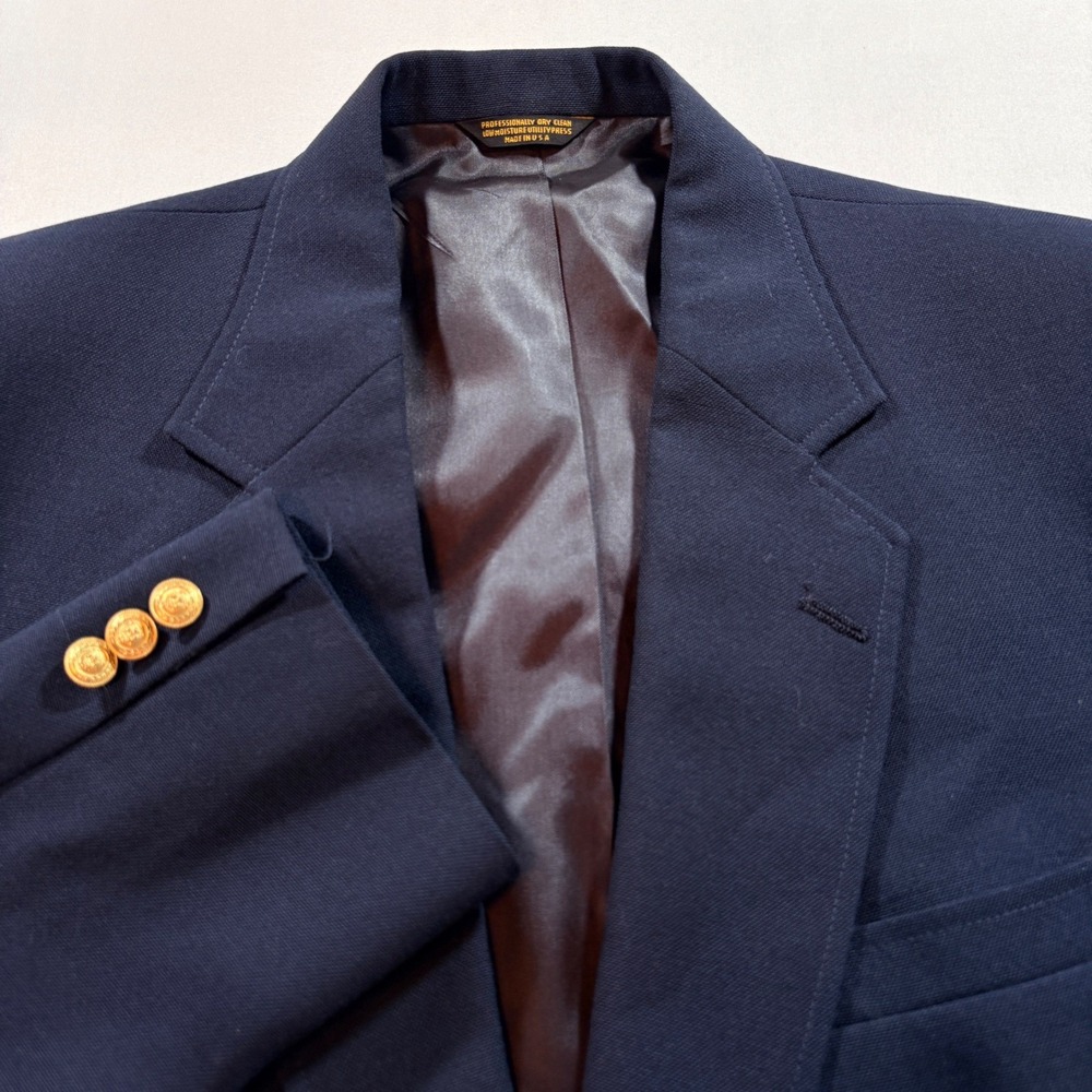 Adams Row Navy Blue Blazer Mens 46 Regular Gold Button Sport Coat Made in USA